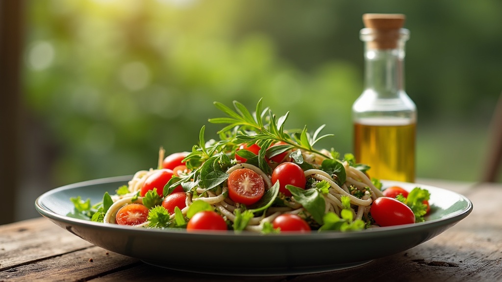 Mediterranean salad dressed with extra virgin olive oil