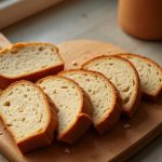Sliced loaves of low-sodium bread arranged on a wooden cutting board