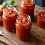 Jars of low-sodium pasta sauce lined up on a kitchen counter for label comparison