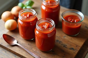 Jars of low-sodium pasta sauce lined up on a kitchen counter for label comparison